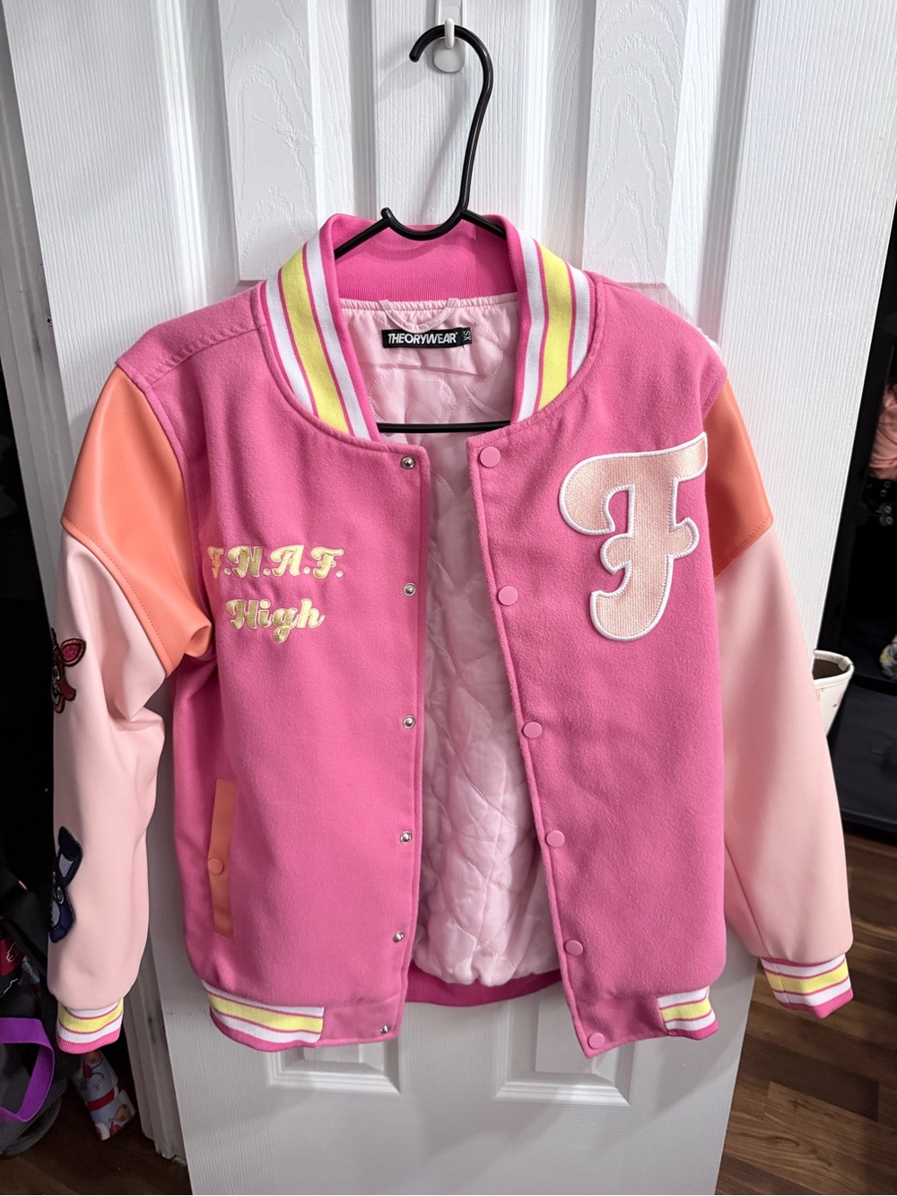 Theory Pink and Peach Letterman-Style Leather Jacket